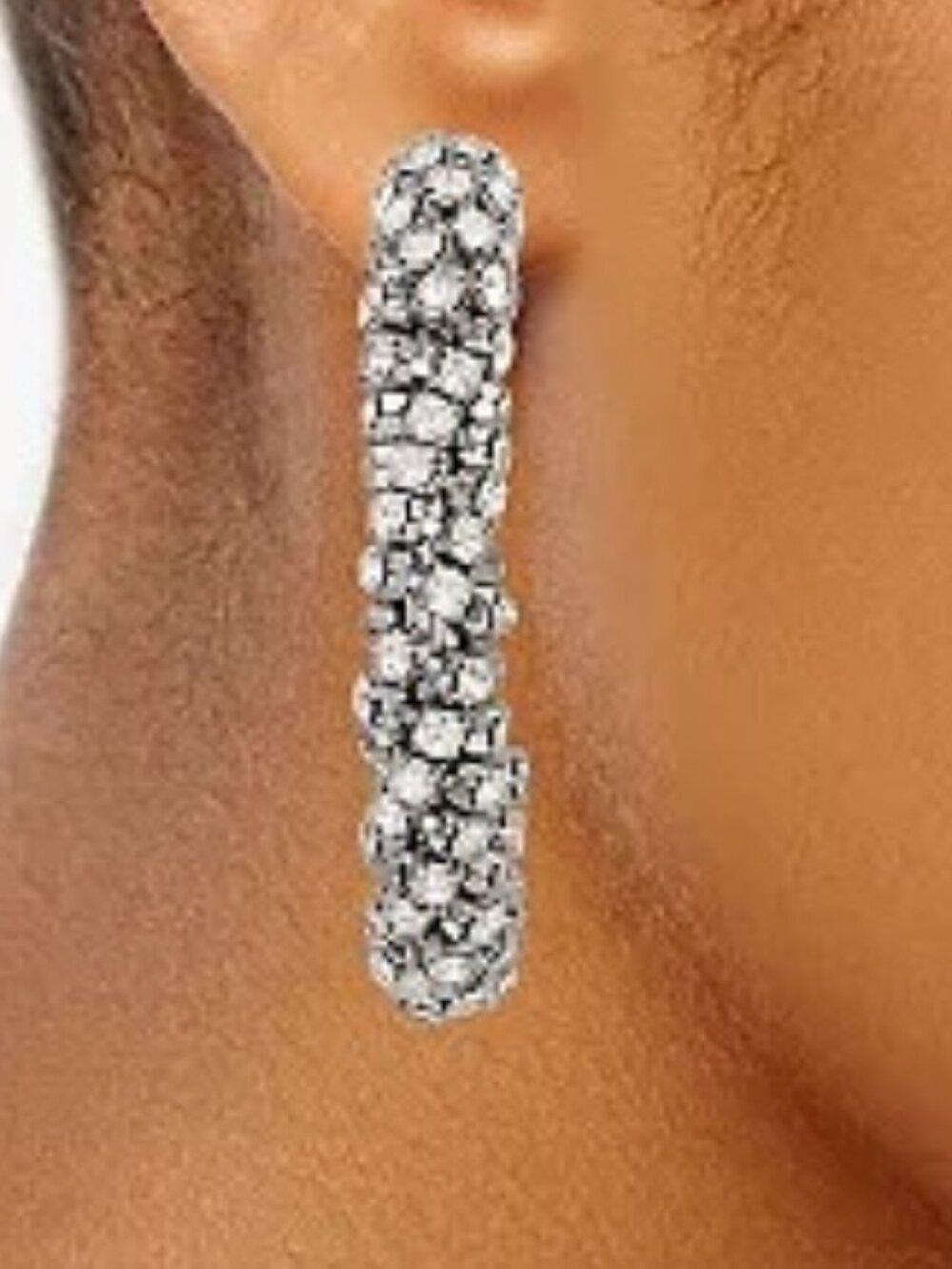 VERA WANG Glamorous Silver Clear Crystal Cluster 'C' Hoop Statement Earrings - Picture 3 of 4